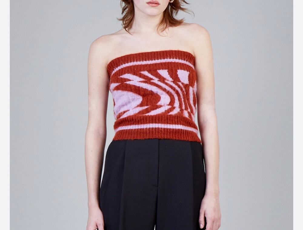 Fiona O'Neill Warm Brown & Lilac Purple Swirl Strapless Mohair Wool Tube Top
